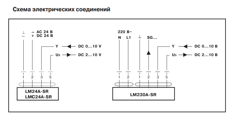 Схема электрического подключения Belimo LMC24A-SR