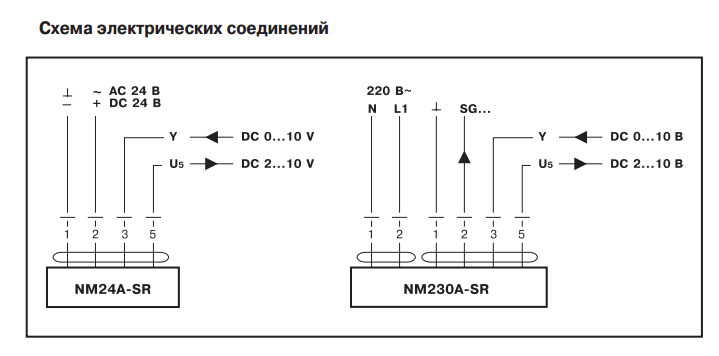 Схема електричного підключення Belimo NM24AX-SR NMA 030 101 004