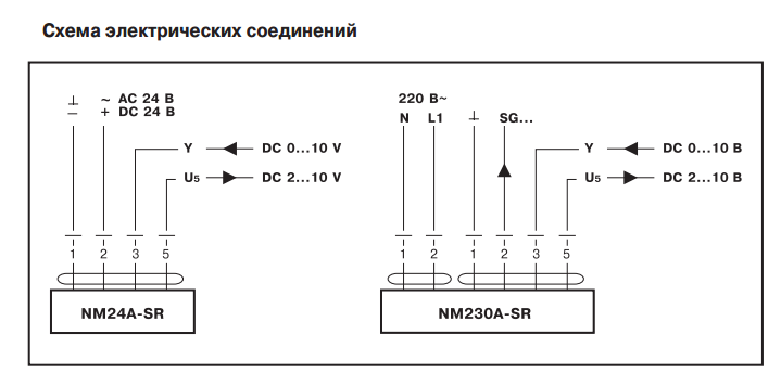 Схема электрического подключения Belimo NM24A-MF